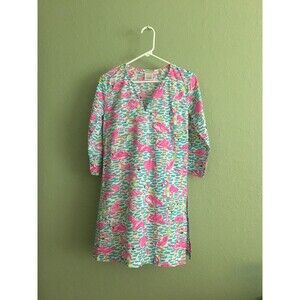 Gretchen Scott White Pink Turquoise Flamingos Dress/Tunic Size  XXS  Shrimp